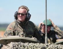 German Defence Minister Boris Pistorius has pledged that Germany's armoured brigade in Lithuania will be fully operational with 4,800 soldiers by the end of 2027, saying he would compel troops to serve on NATO's eastern flank if not enough volunteers came forward in specialist areas. Photo: Kay Nietfeld/dpa