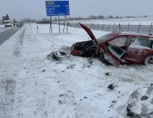 68 A car involved in an accident on the Tallinn-St. Petersburg highway in Varja on Saturday Source: Rene Kundla/ERR